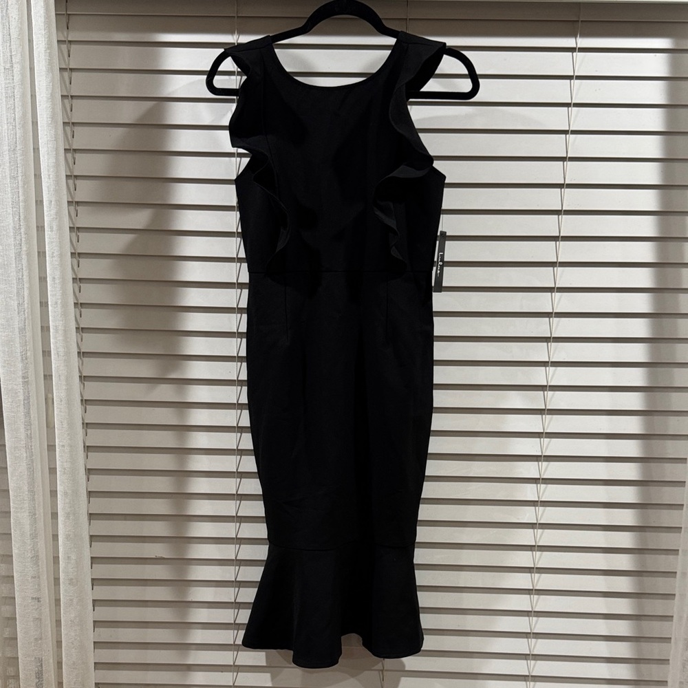 Lulu's Black Midi Ruffle Sheath Dress